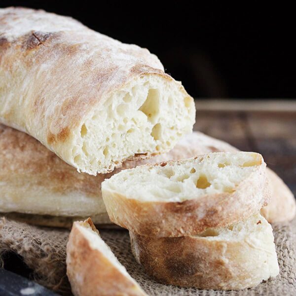 homemade ciabatta bread sliced