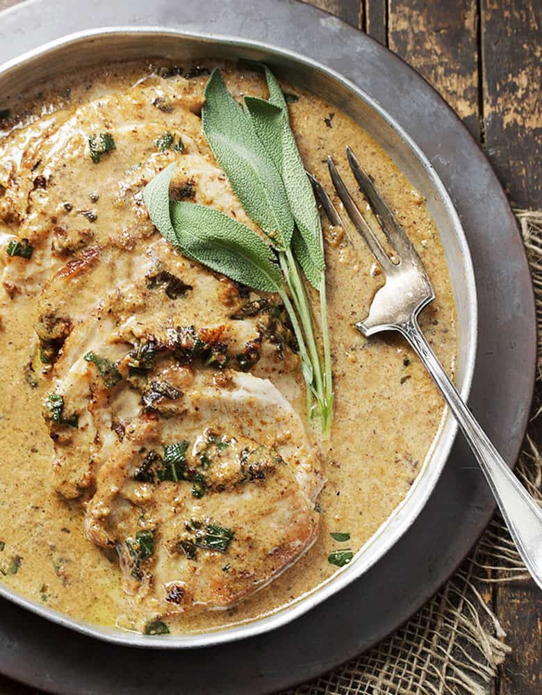 pork loin braised in milk sliced in pan