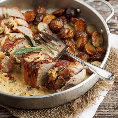 Prosciutto Wrapped Pork Tenderloin and Potatoes Seasons and Suppers