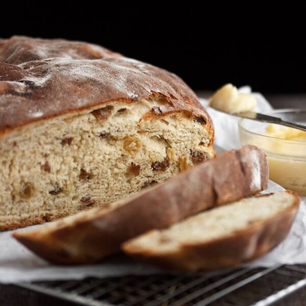 Irish barmbrack sliced with butter