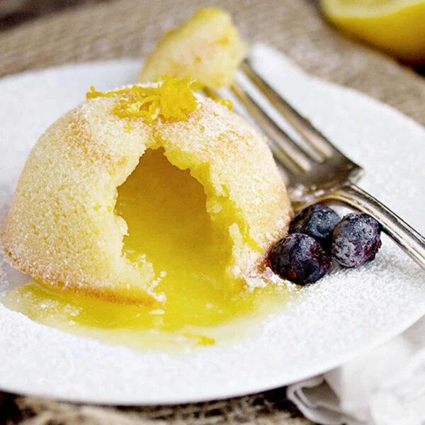 lemon lava cakes on white plate