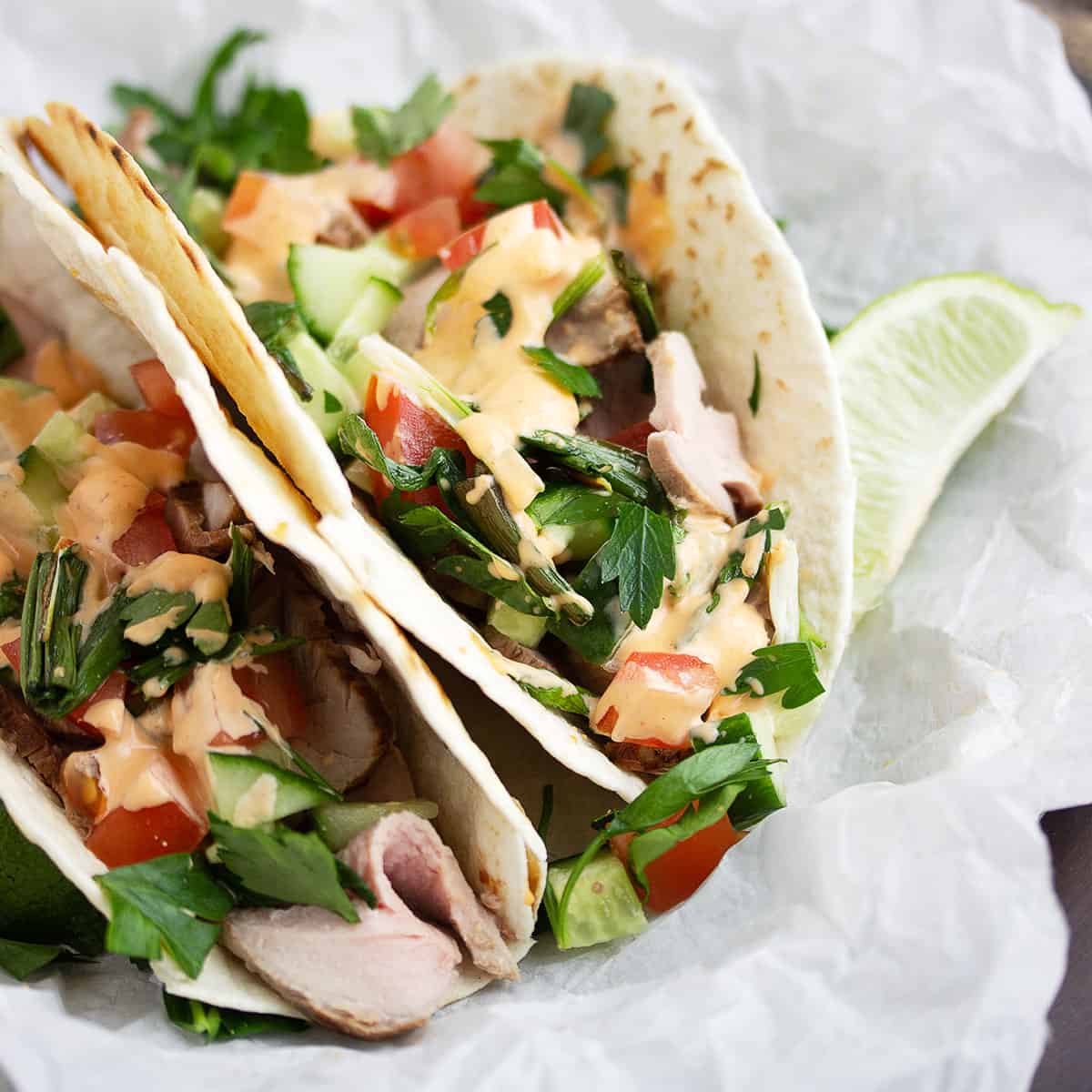 Asian Pork Tacos with Sriracha Mayo Seasons and Suppers