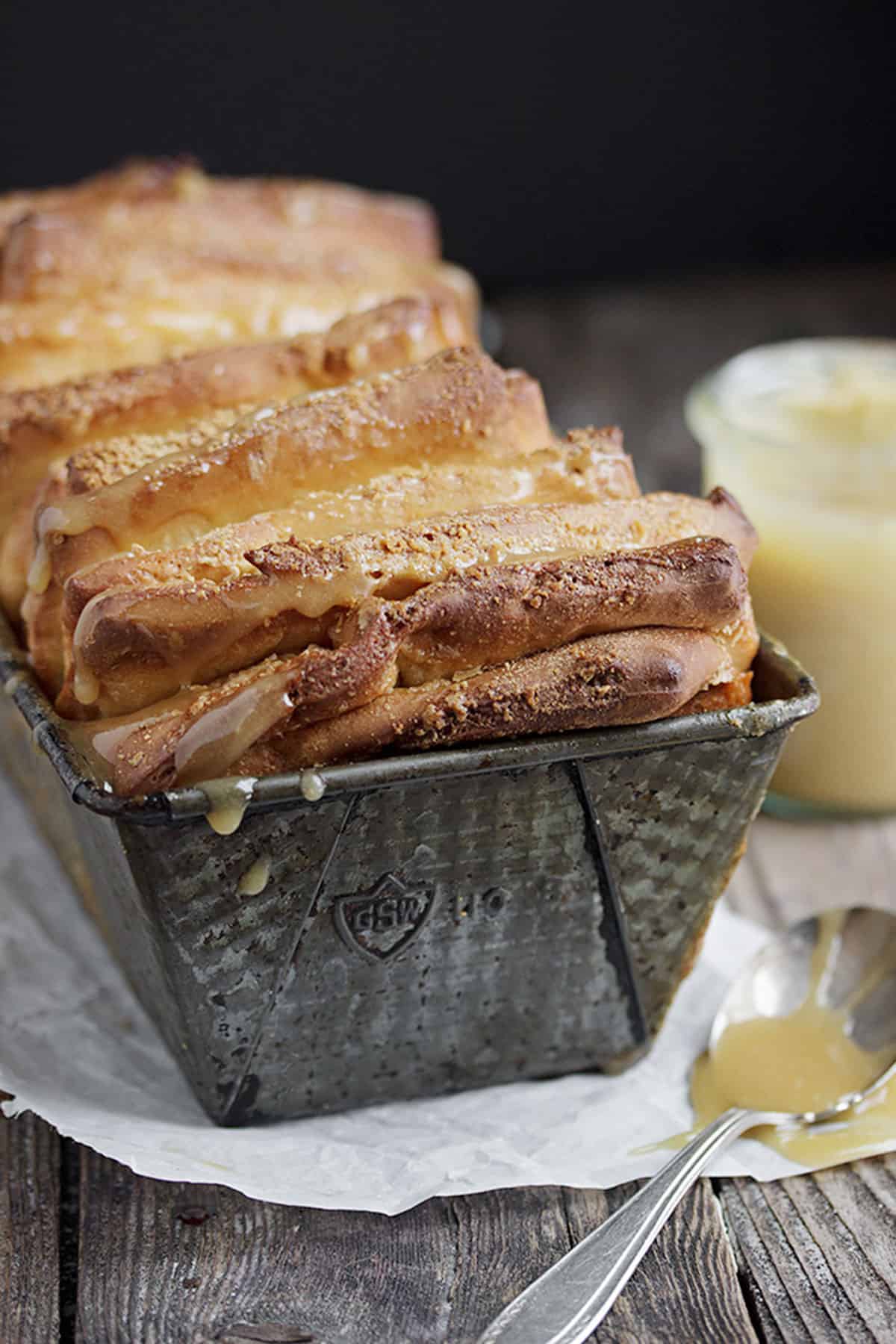 maple pull apart bread in loaf pan