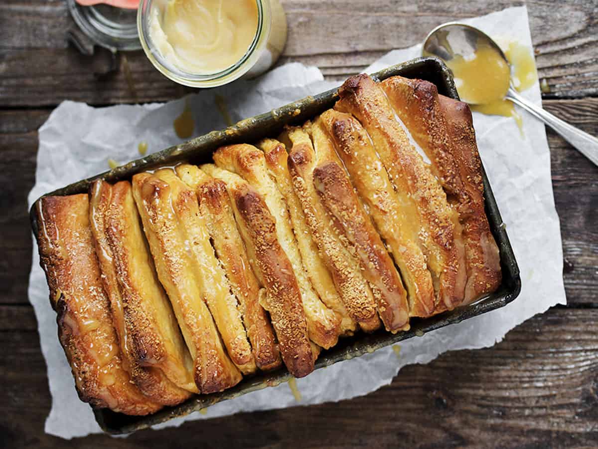 maple pull apart bread in loaf pan
