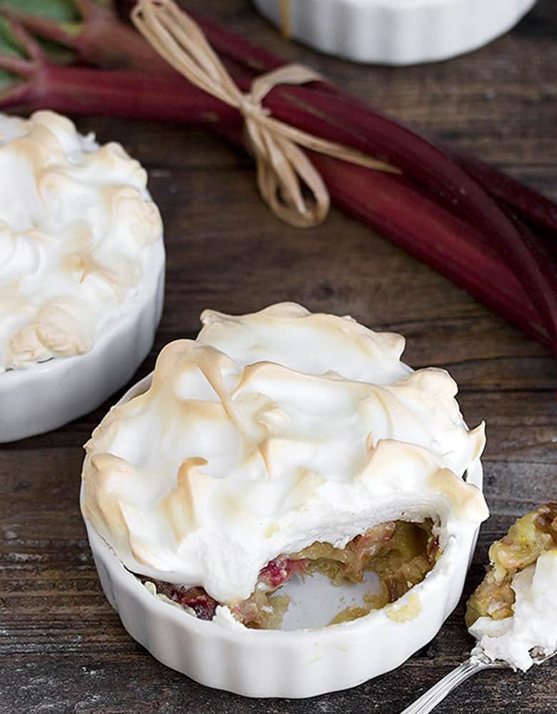 rhubarb meringue dessert torte in small ramekins