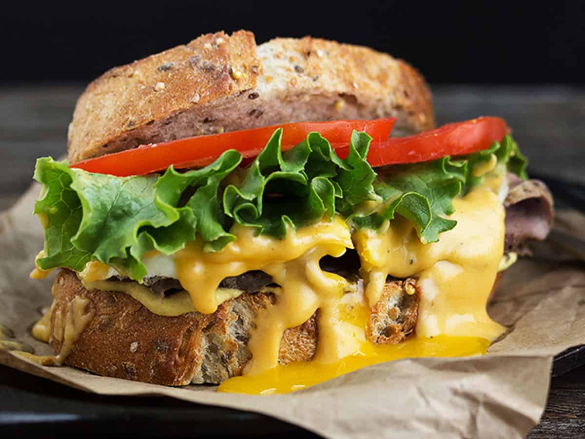 roast beef sandwich with cheddar beer sauce