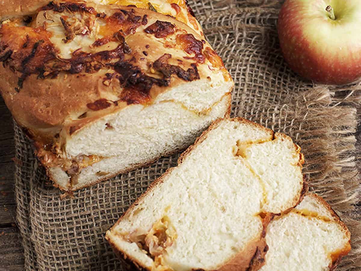 apple and cheddar cheese yeast bread sliced