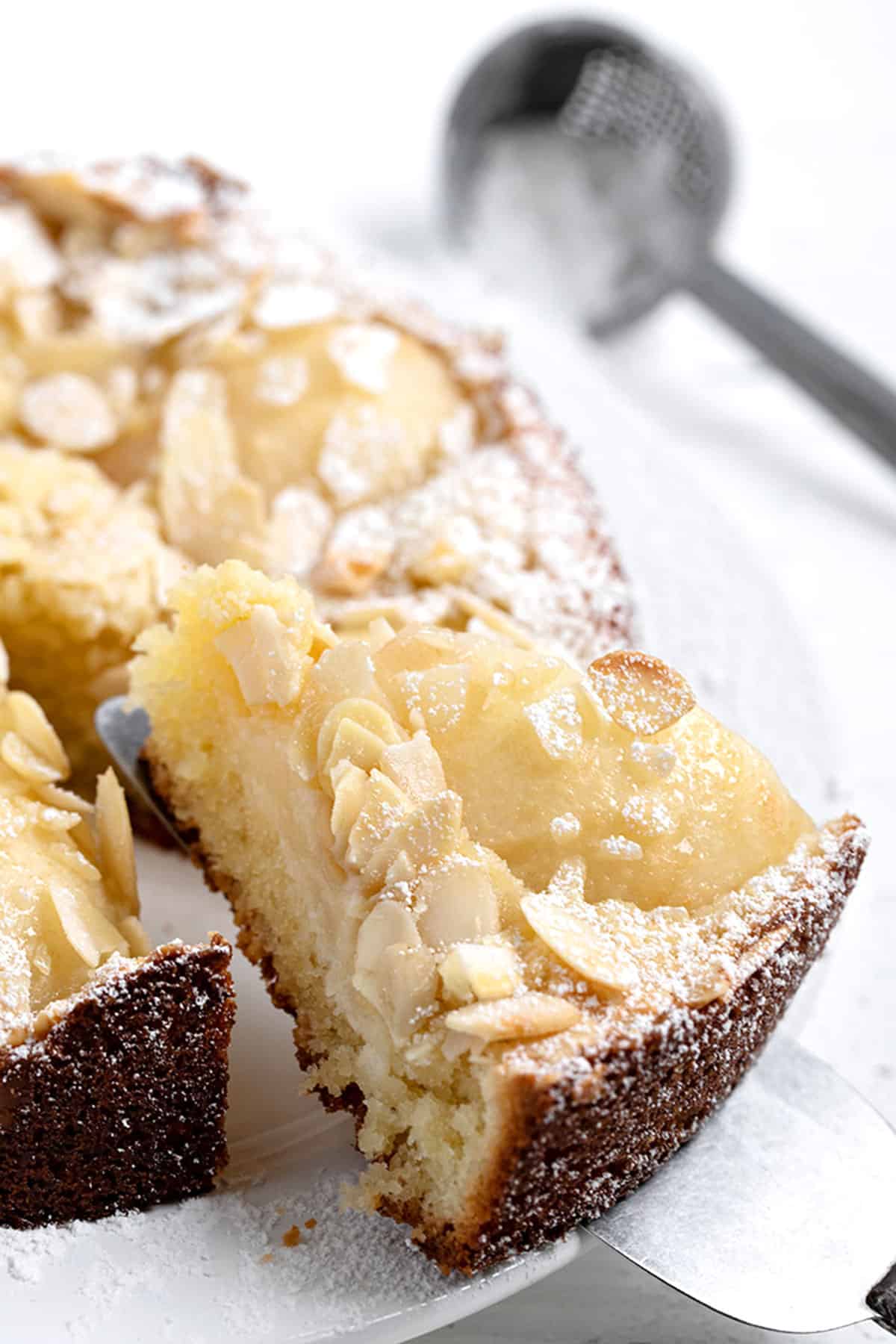 pear almond cake sliced