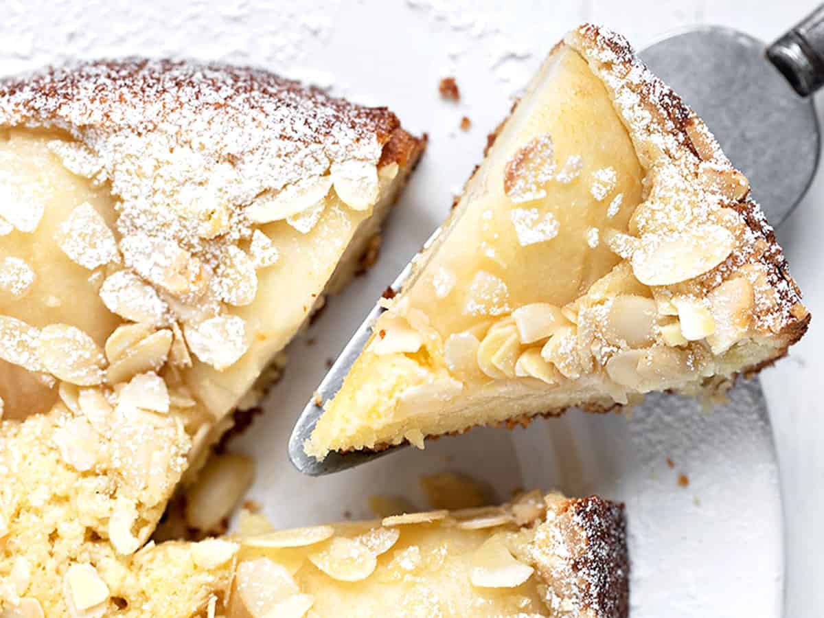 pear almond cake sliced