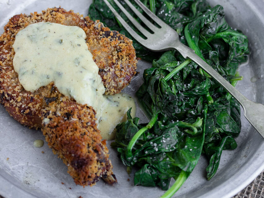 Breaded Crispy Baked Pork Chops with Mustard Sauce