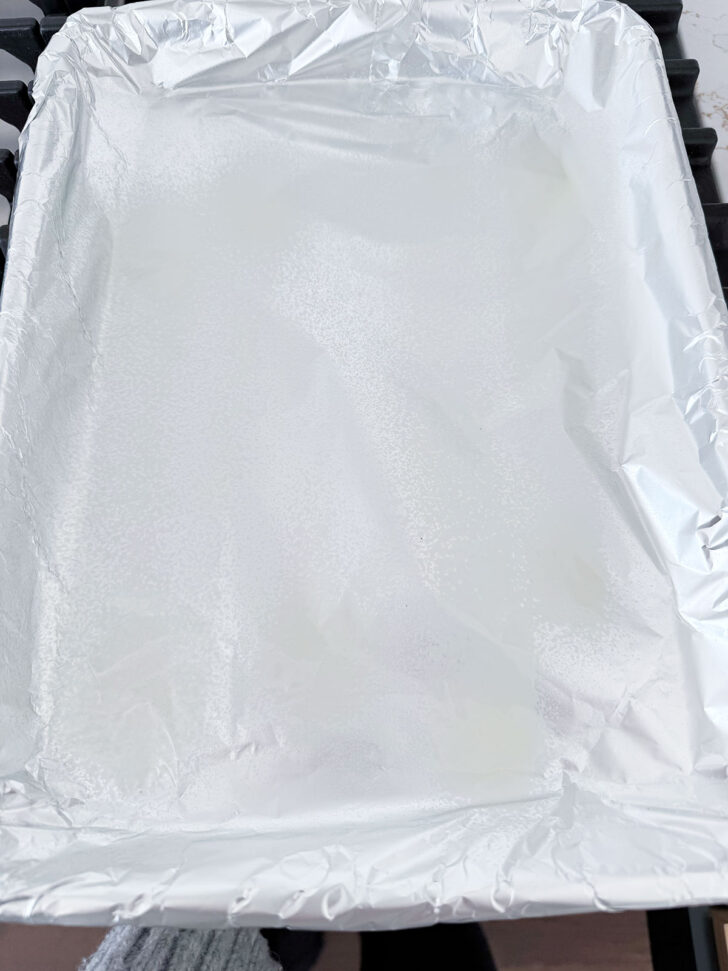 Baking sheet covered in foil and sprayed with cooking spray.