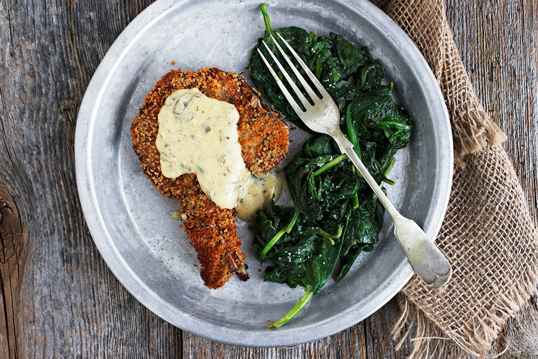 Breaded Crispy Baked Pork Chops with Mustard Sauce