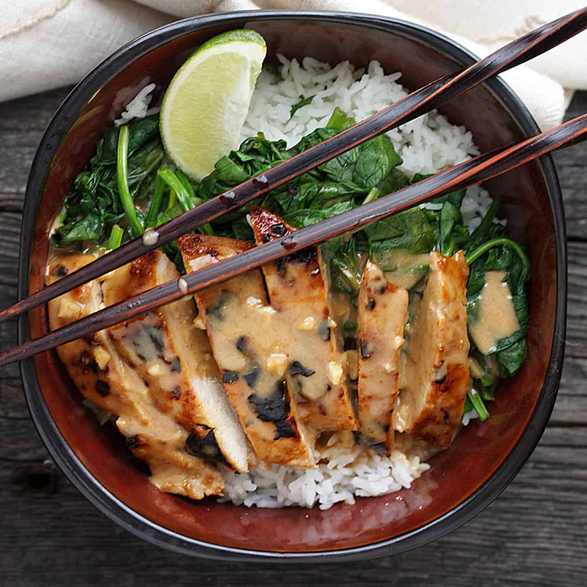 Thai Pork Rice Bowl with Peanut Sauce Seasons and Suppers