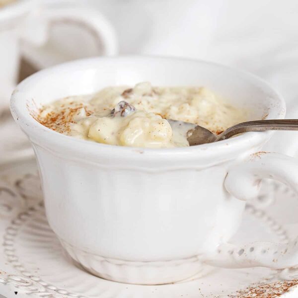 creamy rice pudding in tea cup