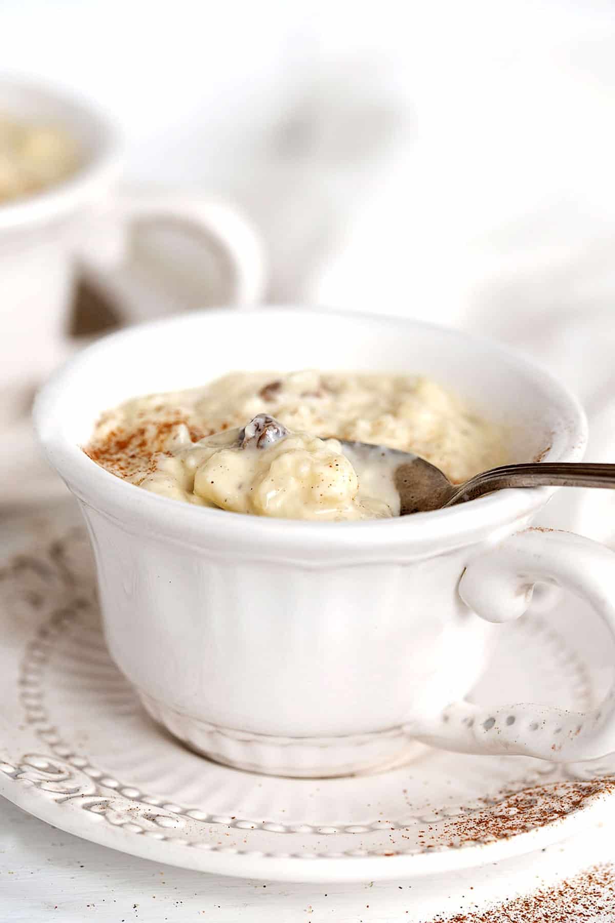 creamy rice pudding in tea cup