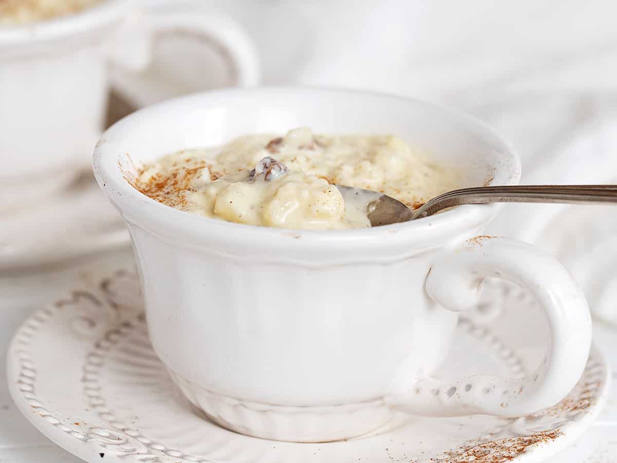 creamy rice pudding in tea cup