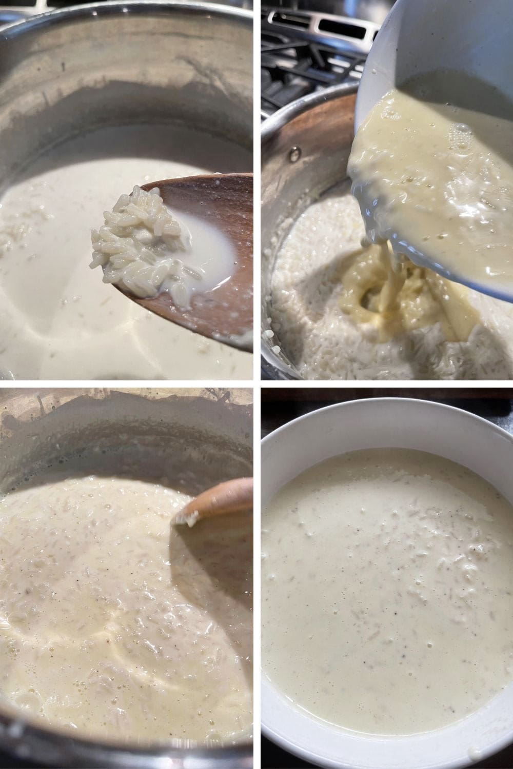 photo collage of steps to make stove-top rice pudding 3