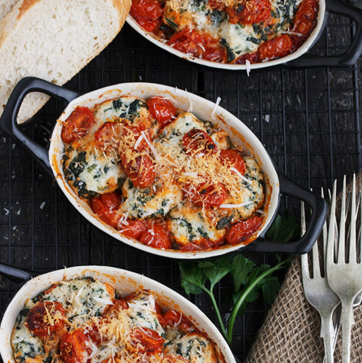 ricotta and spinach gnudi with cherry tomato sauce