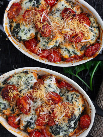 ricotta spinach gnudi in baking dishes