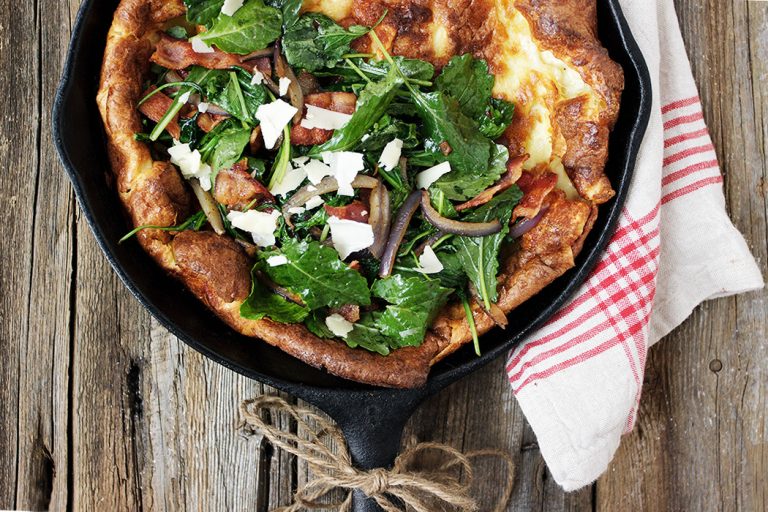 Kale, Bacon and Aged Cheddar Dutch Baby