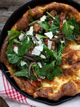 bacon Dutch baby in cast iron skillet