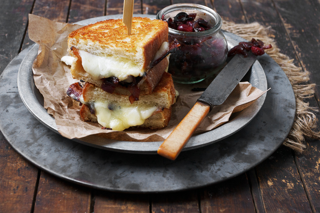 Cheese Curd Grilled Cheese with Bacon Onion Marmalade