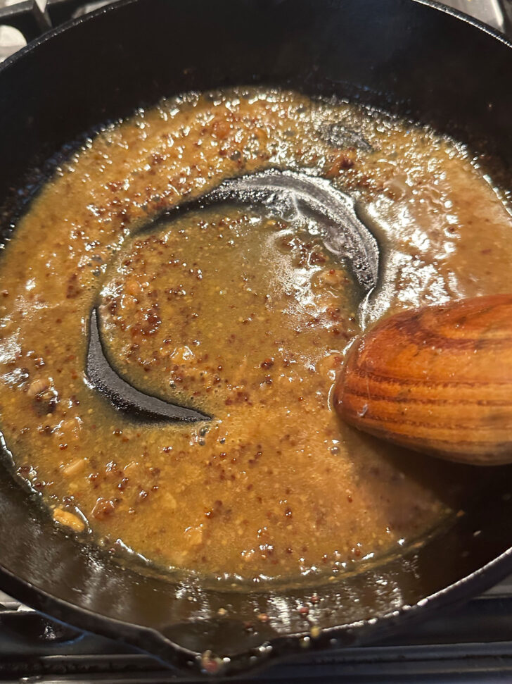 finished pan sauce in skillet