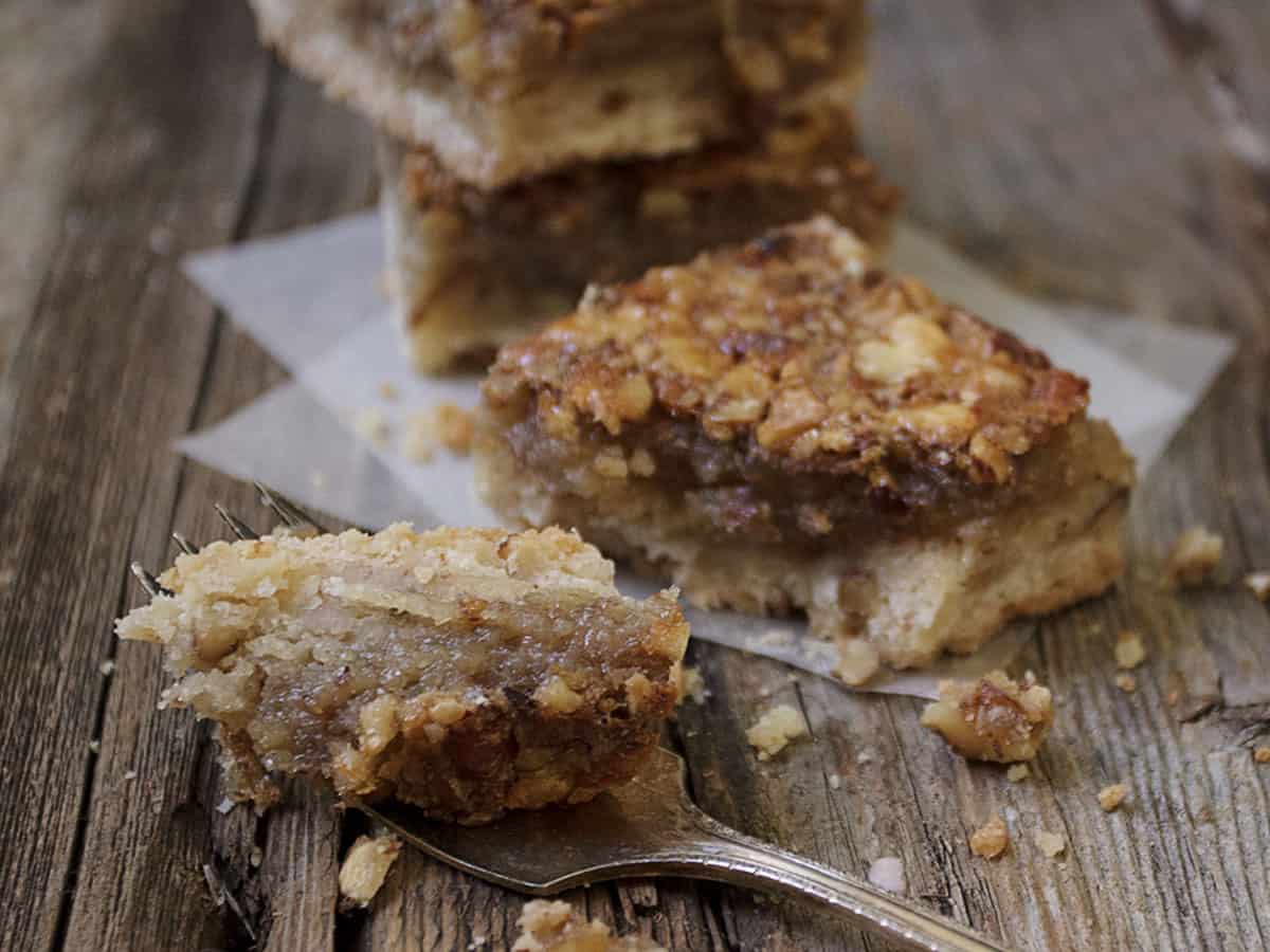 maple walnut squares with fork