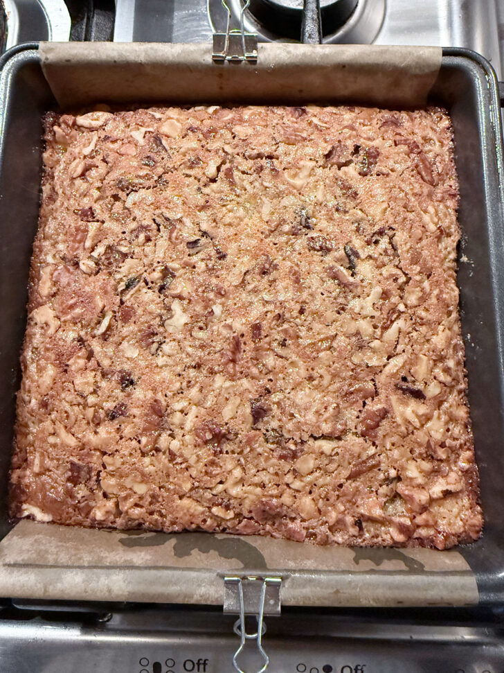 Finished squares in the pan.