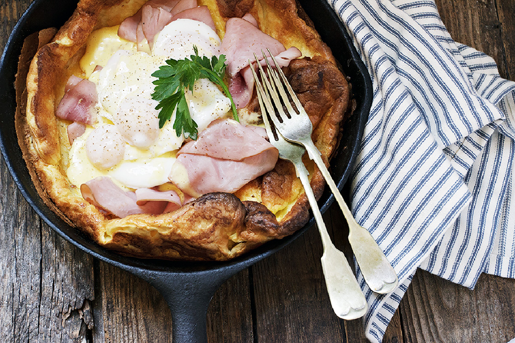 Eggs Benedict Dutch Baby - Seasons and Suppers