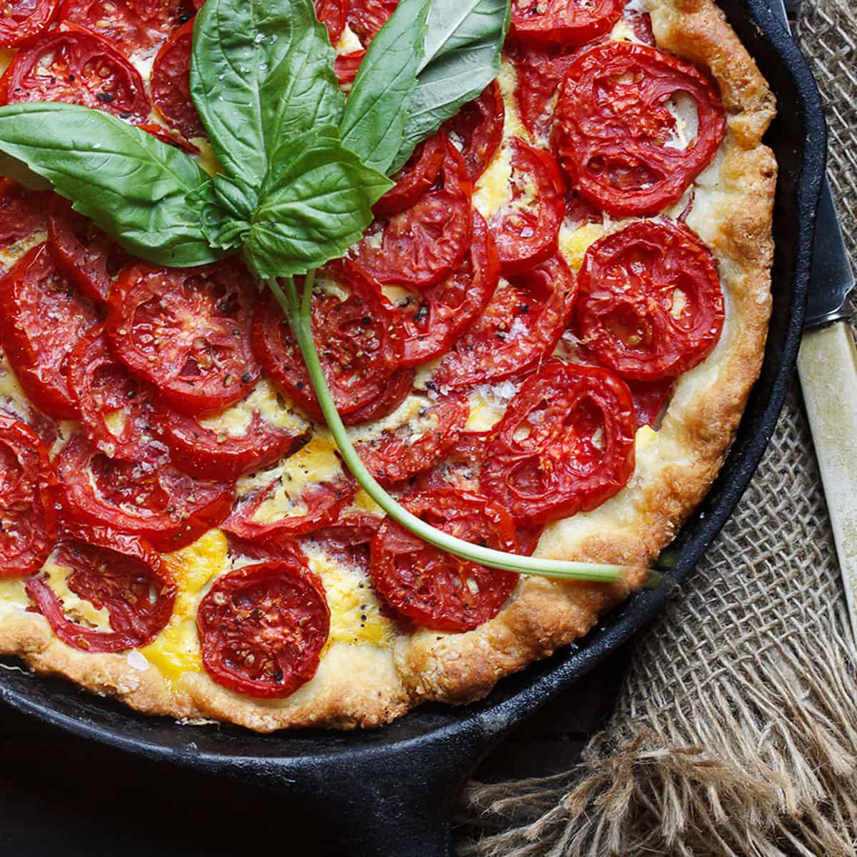 Tomato Cheese Pie with Biscuit Crust