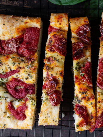 roasted tomato focaccia sliced