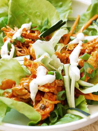 buffalo chicken lettuce wraps on plate