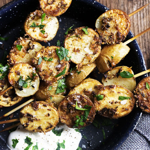 Herb and Garlic Roasted Potato Skewers Seasons and Suppers