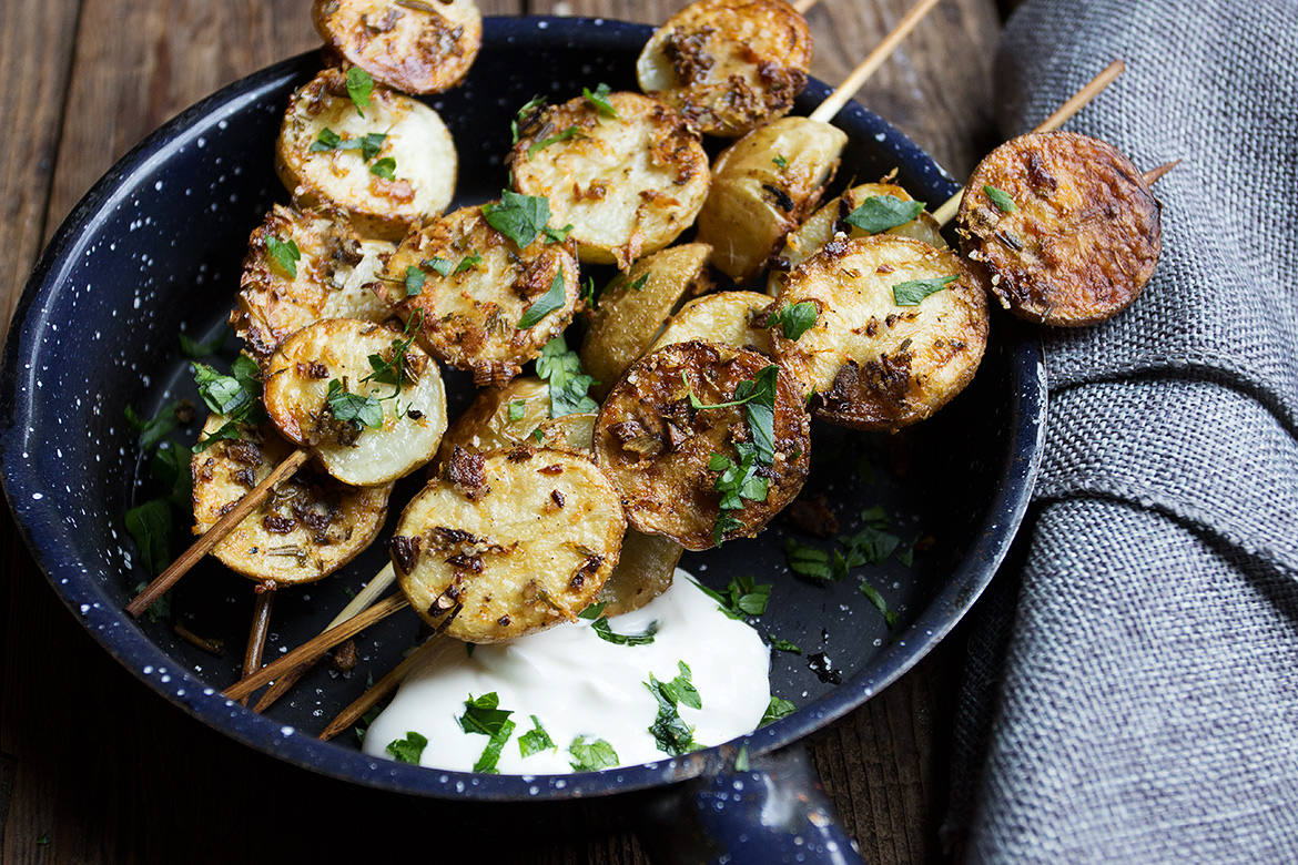 Herb and Garlic Roasted Potato Skewers Seasons and Suppers