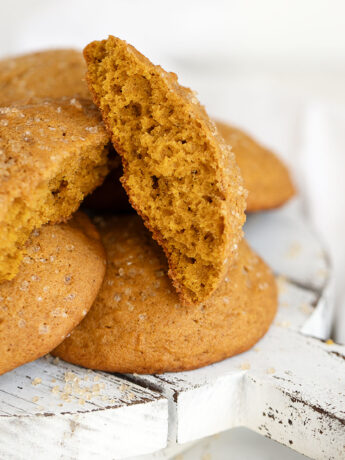 soft pumpkin cookies on serving board