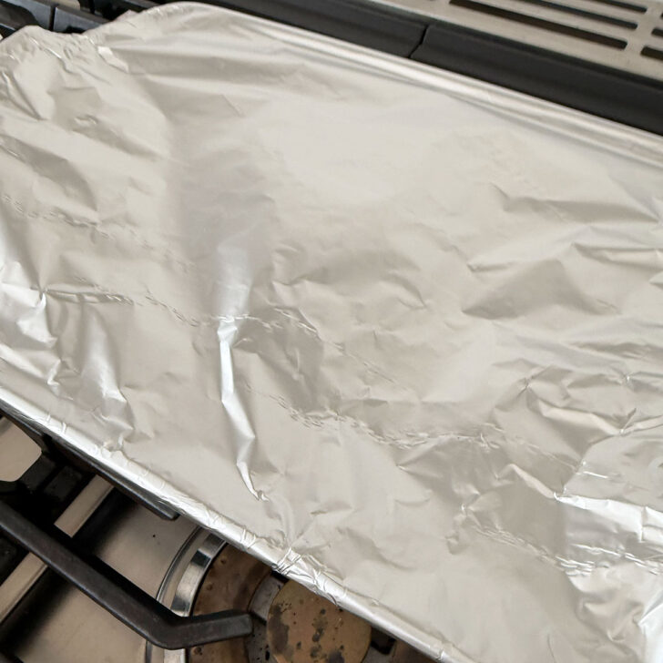 Casserole dish covered with foil.