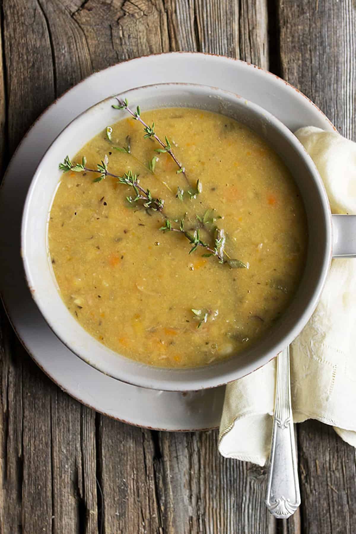 Quebec split pea soup in bowl