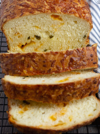 buttermilk cheese bread with jalapeños sliced