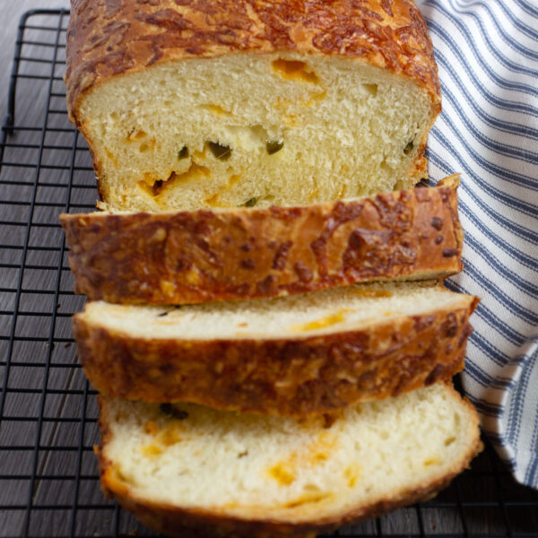 buttermilk cheese bread with jalapeños sliced