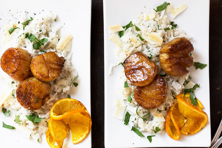 Orange Soy Scallops with Coconut Rice