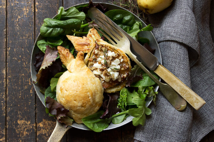 Pastry-Wrapped Pears with Goat Cheese and Honey