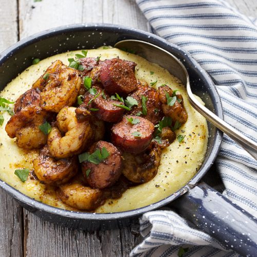 Spicy Chorizo And Shrimp With Polenta Seasons And Suppers