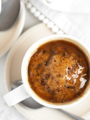 Microwave sticky toffee puddings in coffee cups