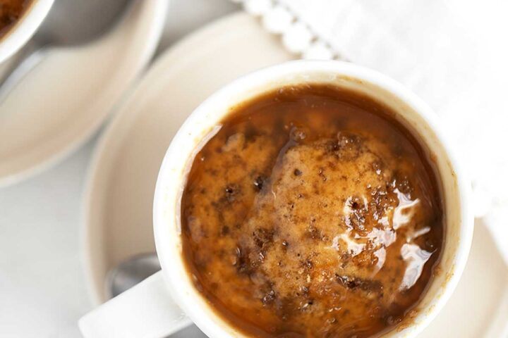 Microwave sticky toffee puddings in coffee cups