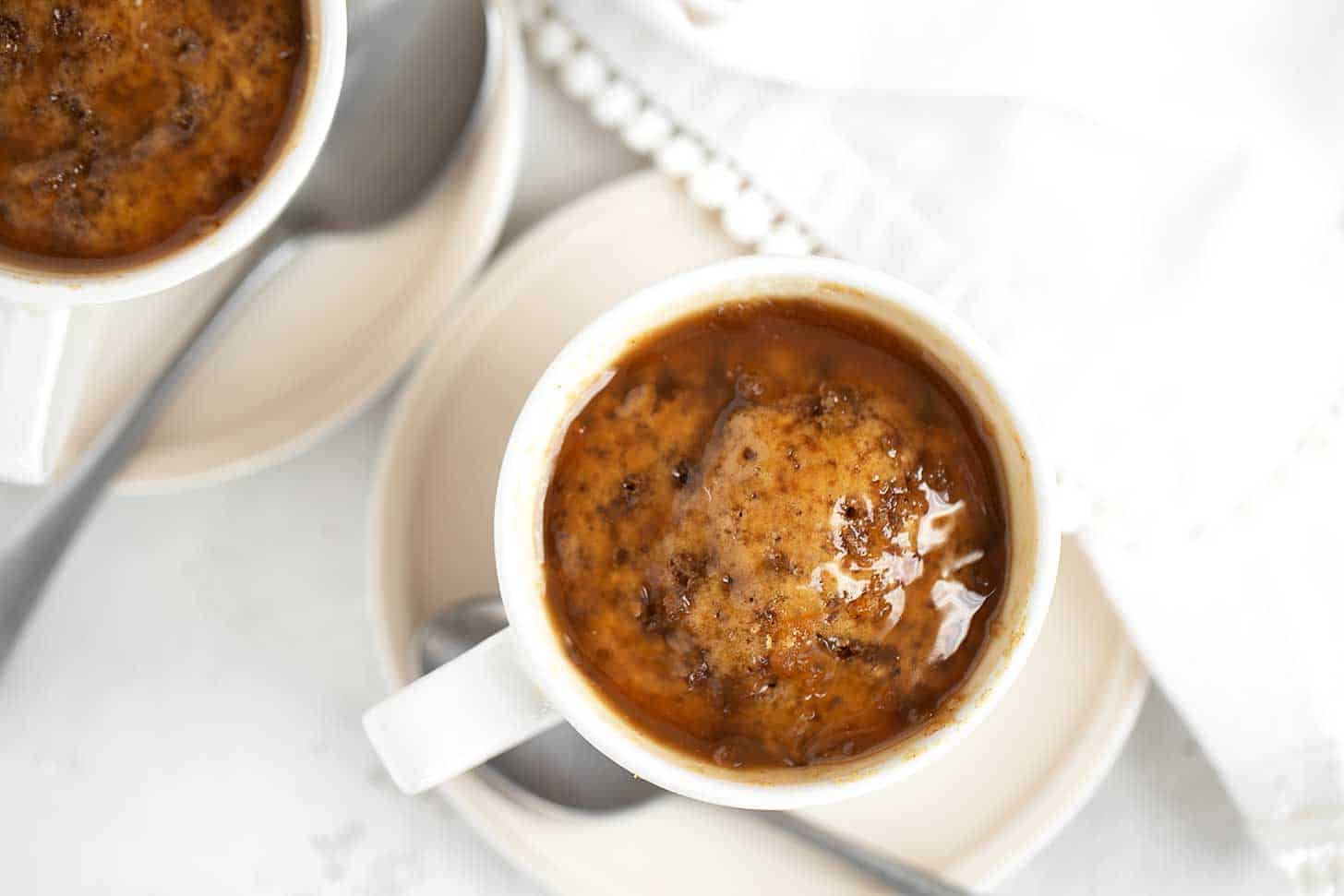 Microwave sticky toffee puddings in coffee cups