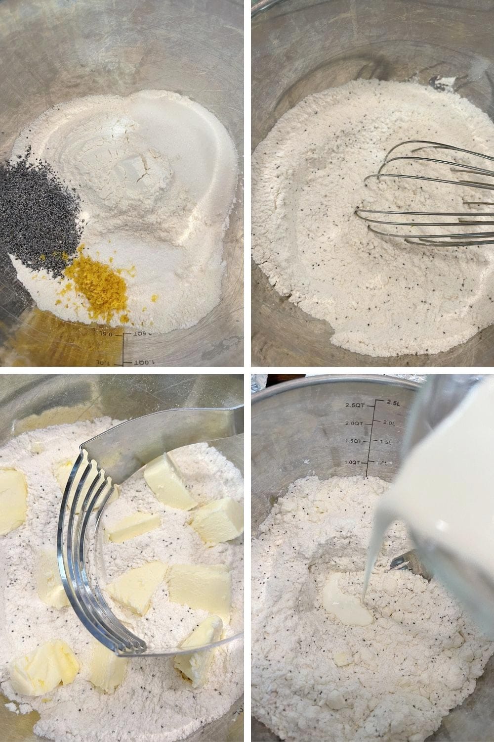 photo collage of steps to make lemon poppy seed scones 1