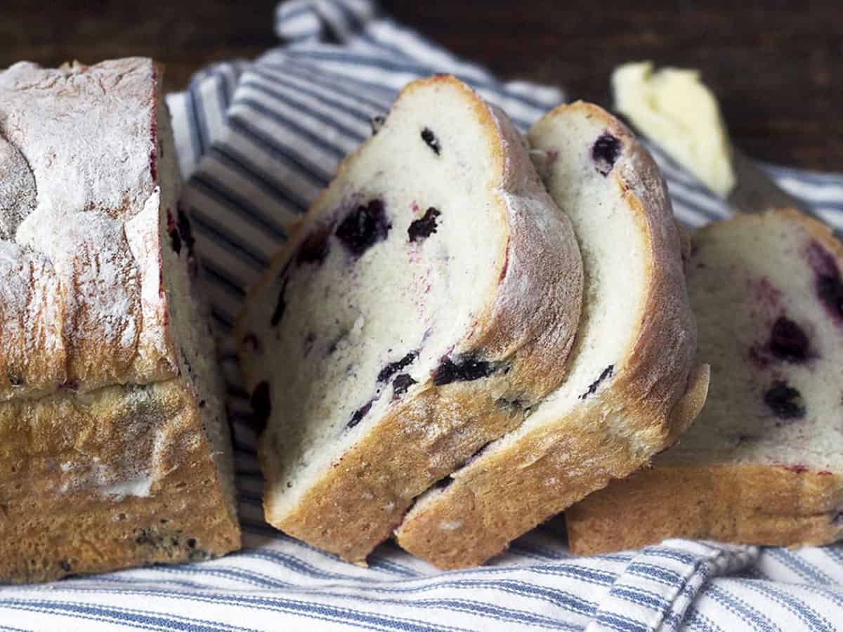 fresh blueberry yeast bread sliced