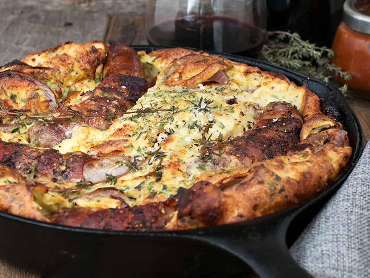 British style toad in the hole in cast iron skillet