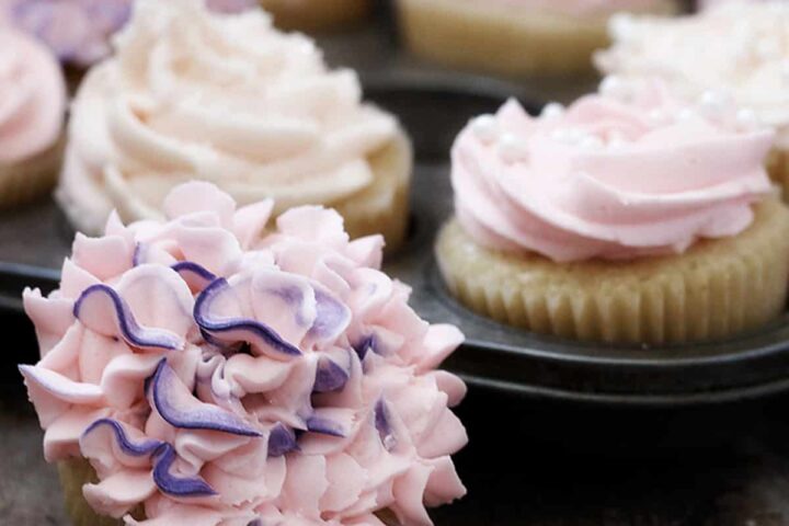 classic vanilla cupcakes with pink frosting